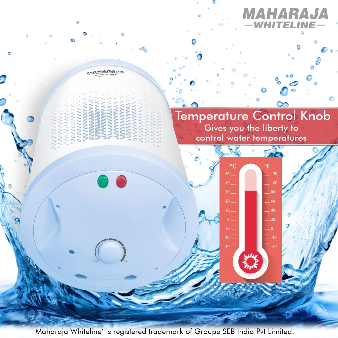 Maharaja Whiteline Warmist Neo Storage Wall Mount Water Heater,25 Litre,Glasslined Coating,Rust&Shock Proof Abs Body,Blue&White Color,Free Installation,Free Connection Pipes - Warmist Neo/Wh-166