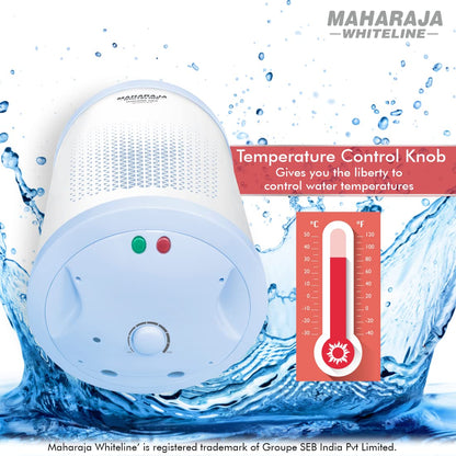 Maharaja Whiteline Warmist Neo Storage Wall Mount Water Heater,25 Litre,Glasslined Coating,Rust&Shock Proof Abs Body,Blue&White Color,Free Installation,Free Connection Pipes - Warmist Neo/Wh-166