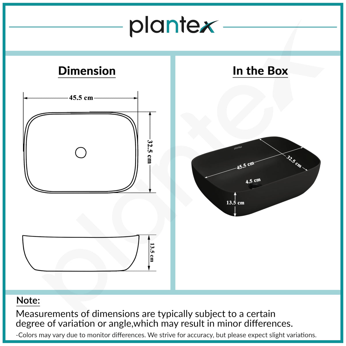 Plantex Wash Basin for Bathroom/Ceramic Basin/Rectangle Tabletop Basin/Wash Basin for Home/Restaurant (18 x 13 x 5 Inch - Charcoal Black)-3