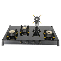 Faber Liftable Burners Freestanding Cooktop | Genius 804 AI BK | 80cm Width | Brass Burners | Manual Ignition | ABS Knob