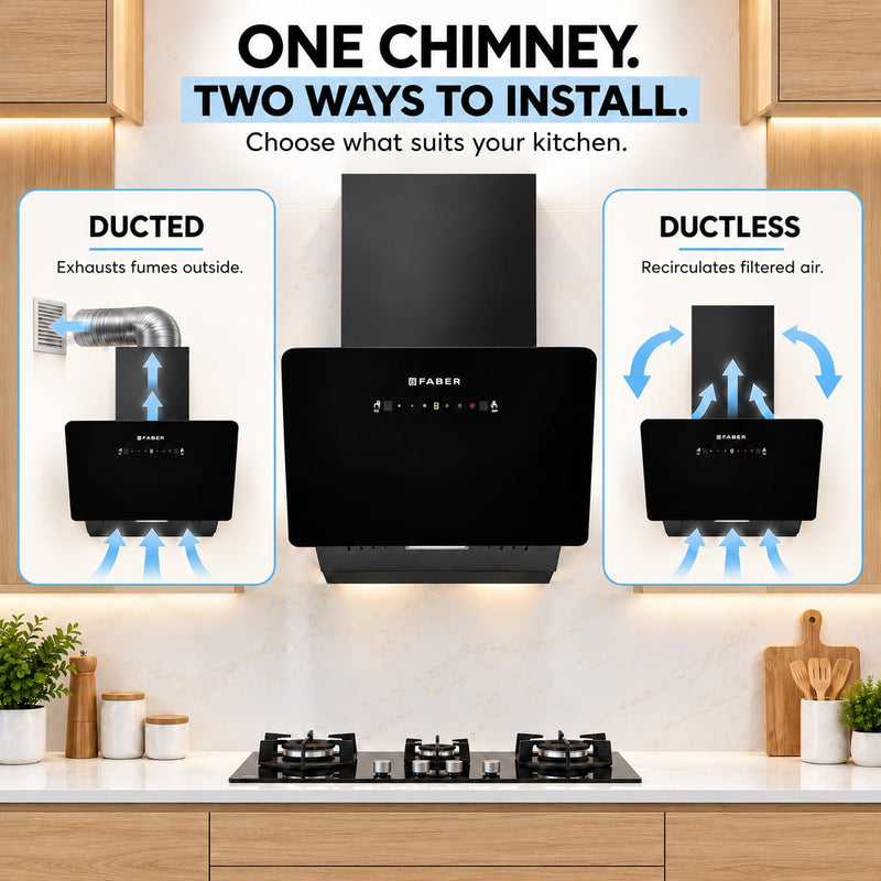 Faber 60cm 1400 m³/hr Vertical Wall Mounted Chimney|Filterless|Two Way Suction|AutoClean|8 Yr on Motor & 2 Yr Comprehens