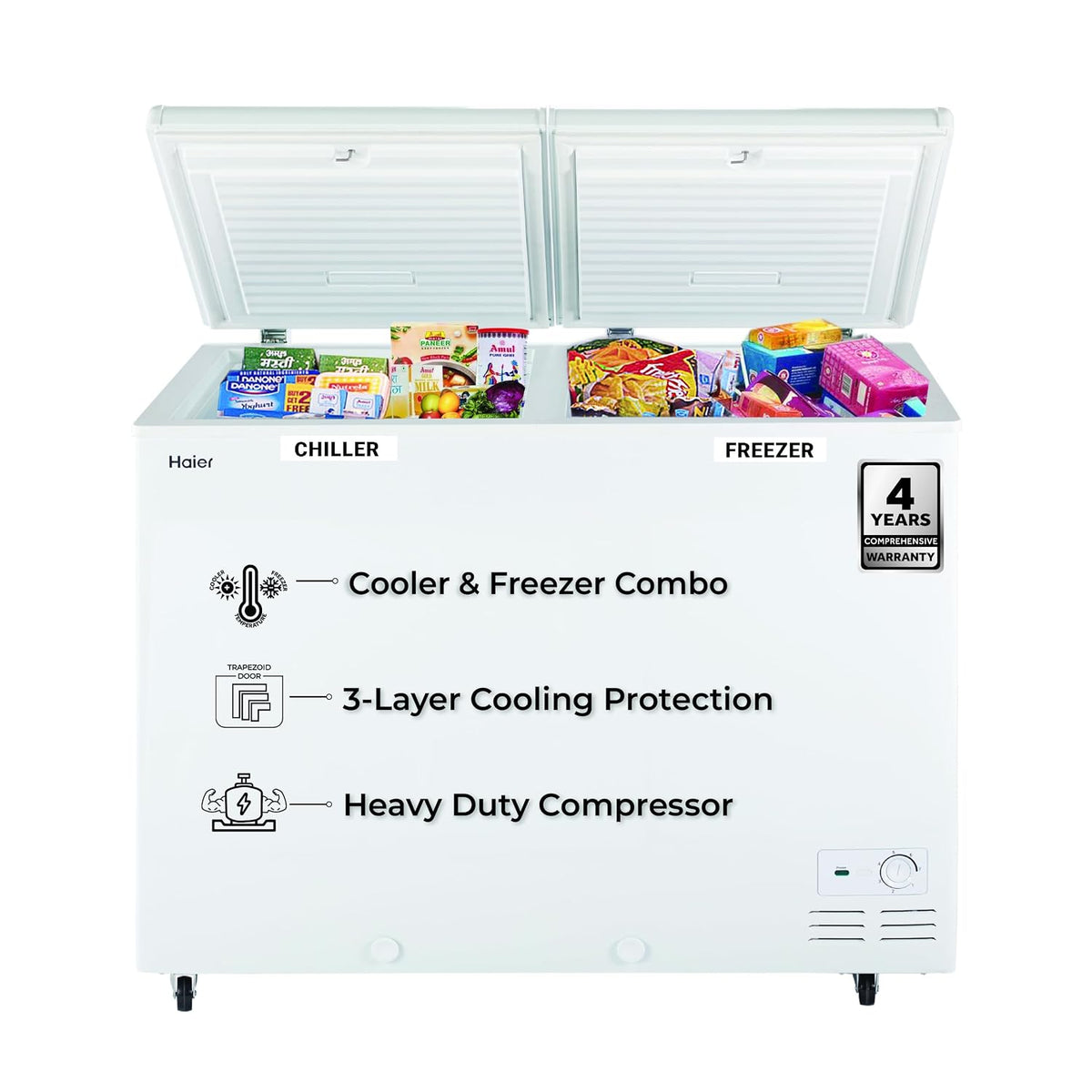 Haier HFC-325CM5, Double Door Combo Freezer (Half Cooler & Half Freezer Combo), Freeze & Chill together, Dual Condenser, Metal liner & 4 Years