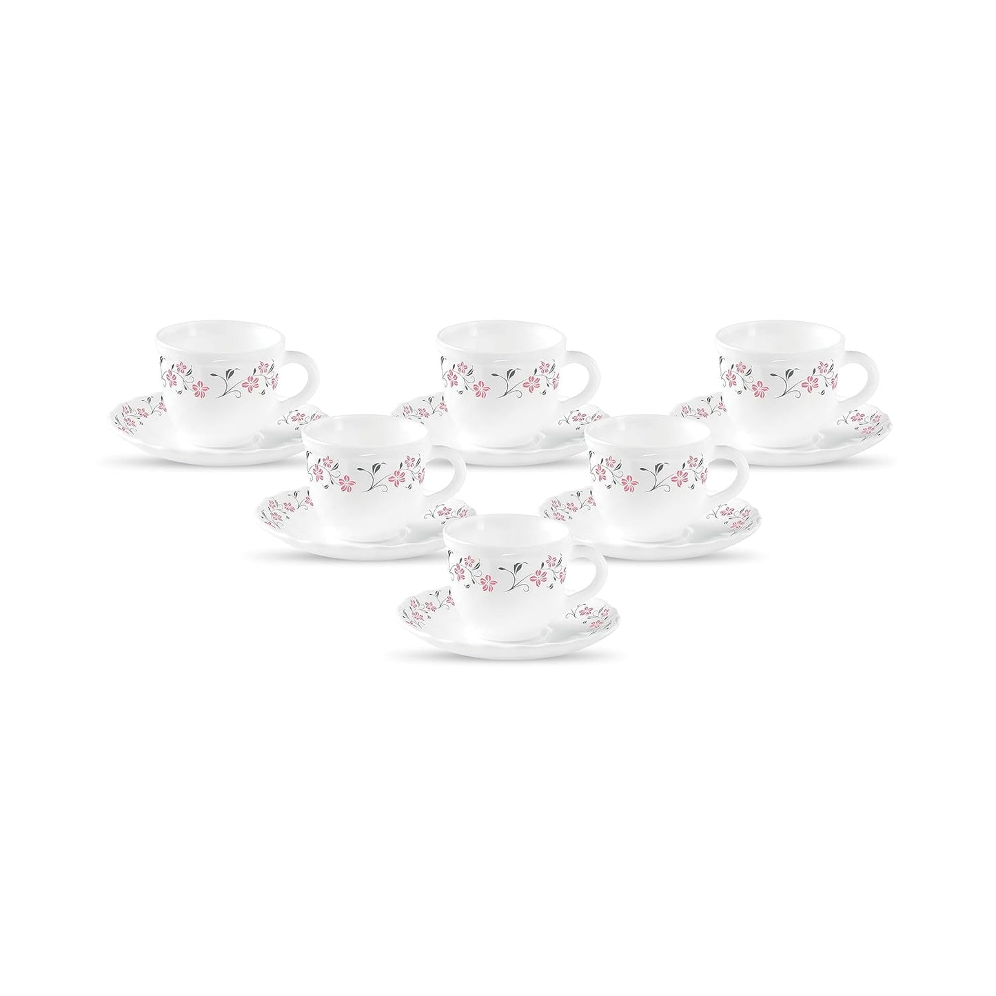 La Opala Diva, Opal Glass Crockery | Cup & Saucer Tulip Large, Set of 12 | Grace Red, 220 ml | for Tea & Coffee | Microwave Safe | 100% Vegetarian | Extra Strong | Super Light | Super White