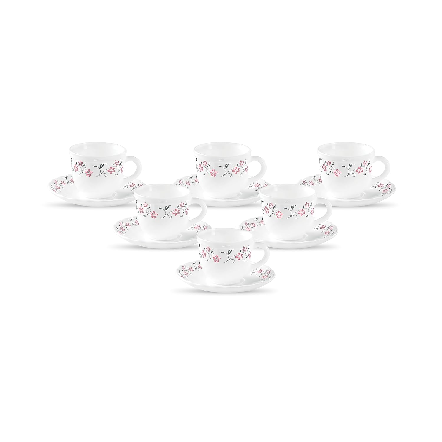 La Opala Diva, Opal Glass Crockery | Cup & Saucer Tulip Large, Set of 12 | Grace Red, 220 ml | for Tea & Coffee | Microwave Safe | 100% Vegetarian | Extra Strong | Super Light | Super White