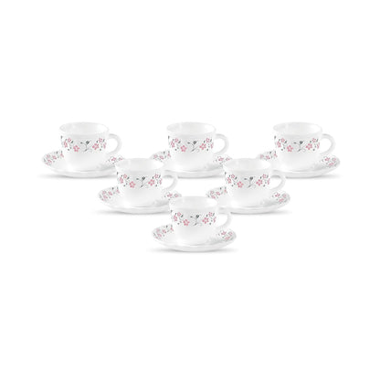La Opala Diva, Opal Glass Crockery | Cup & Saucer Tulip Large, Set of 12 | Grace Red, 220 ml | for Tea & Coffee | Microwave Safe | 100% Vegetarian | Extra Strong | Super Light | Super White