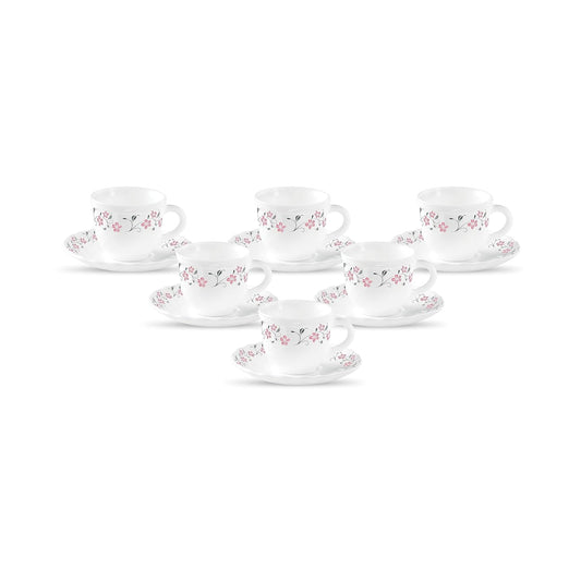 La Opala Diva, Opal Glass Crockery | Cup & Saucer Tulip Large, Set of 12 | Grace Red, 220 ml | for Tea & Coffee | Microwave Safe | 100% Vegetarian | Extra Strong | Super Light | Super White
