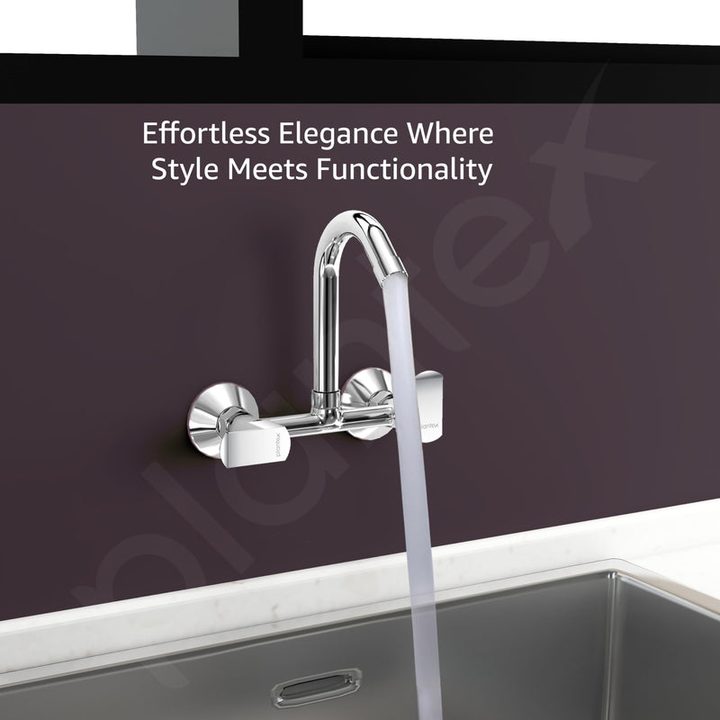 Plantex Sink Mixer for Kitchen with Brass Spindle/360 Degree Rotating Spout/Hot & Cold Water Mixer/Wall Mount Sink Mixer with Teflon Tap - Pack of 1 (Chrome, Kroma)-2