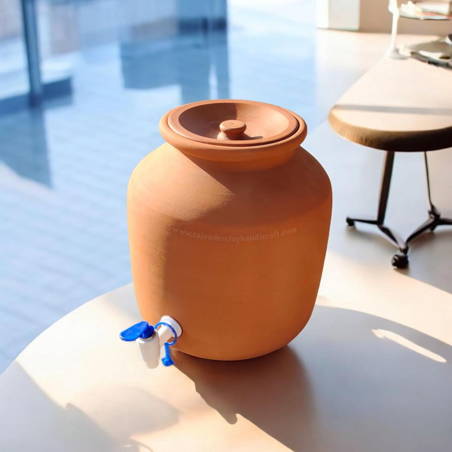 Handmade Clay Water Jug 5 Liter with Tap & Down Dhakkan – Natural Earthen Pot for Cool & Fresh Drinking Water – Eco Friendly Mitti Matka, Traditional Design by Rajender Clay Handicraft