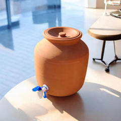 Handmade Clay Water Jug 5 Liter with Tap & Down Dhakkan – Natural Earthen Pot for Cool & Fresh Drinking Water – Eco Friendly Mitti Matka, Traditional Design by Rajender Clay Handicraft