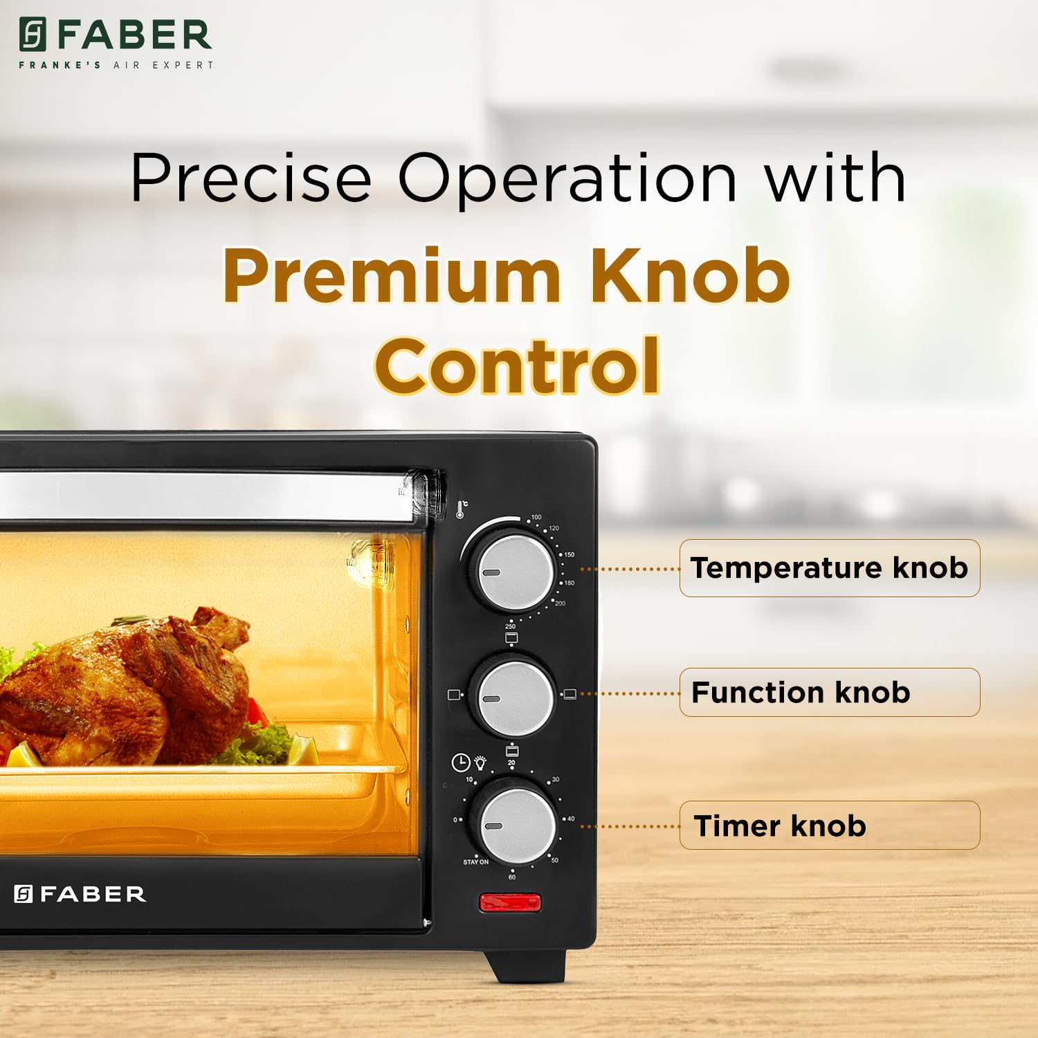 Faber FOTG 20L Neo|1400 Watts OTG|Bake,Toast, Grill| 4 Stage Functions,Upper & Lower Heating|Cool-Touch Handle, Heat Resistant Glass, Indicator Light, Auto-Shut, Ready Bell| Removable Crumb Tray