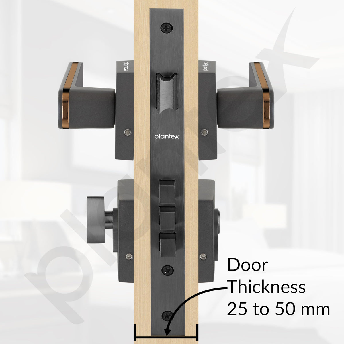 Plantex Triple Security Door Lock for Home/Main Door Lock Set with 3 Years of Warranty/Mortise Lock for Door with Brass Lock Body & Cylinder (7125, Grey & Choco)-5
