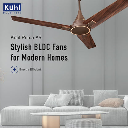 KUHL Prima A5 1200Mm Bldc Ceiling Fan With Remote | Inr 300 Off On Exchange | 5 Star Rated | High Airflow | Saves Up To 65% Electricity | 5-Year Warranty | Teak