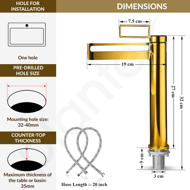 Plantex Wash Basin Mixer Tap/Brass Hot and Cold Tap for Basin/Pillar Spout for Wash Basin/Deck Mount - (Gold, 7881)-3