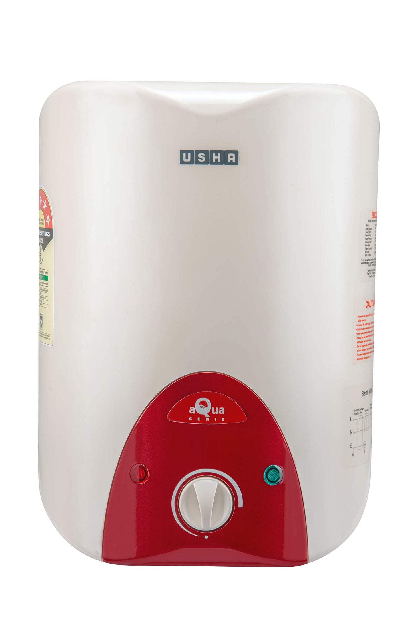 Usha Aquagenie 6 LTR 2500-Watt 5 Star Storage Water Heater (Ivory Wine),with Free Installation and Connection Pipes