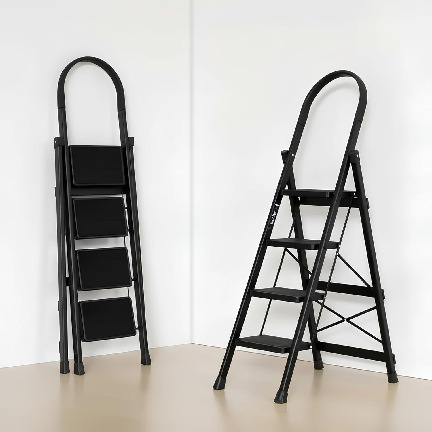 Plantex Ladder for Home 4 Steps/Foldable Ladder with Anti-Skid Wide Steps (30L x 20W cm)/Strong D-Shape Pipe with X-Support for More Stability/5 Year Warranty(Apex-Black)