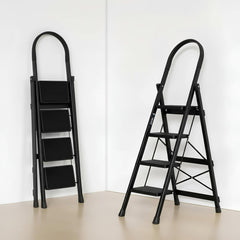 Plantex Ladder for Home 4 Steps/Foldable Ladder with Anti-Skid Wide Steps (30L x 20W cm)/Strong D-Shape Pipe with X-Support for More Stability/5 Year Warranty(Apex-Black)