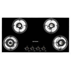 Faber Hob 4 Burner | Auto-Ignition | Spillage Proof | HOB SUPERIA HT904 BR AI N | Concealed Chamber | Metal Knobs | Pan 