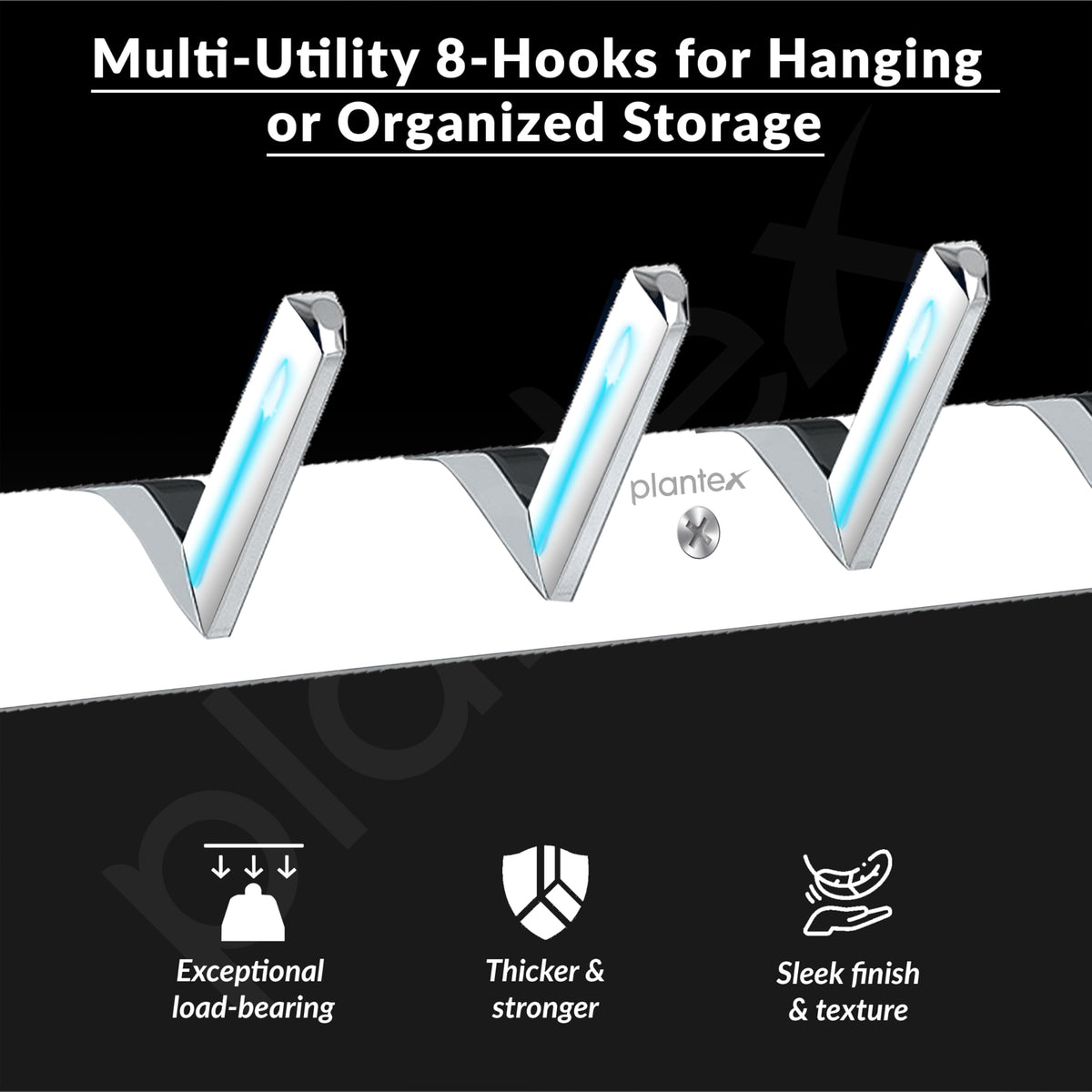 Plantex Wall Hooks for Hanging Cloth/Stainless Steel Towel Hangers/Bathroom Robe Hooks/Door Hangers/Square Wall Hook/Hook Rail for Hanging Keys - 8 Hooks (Pack of 1, Chrome)-4