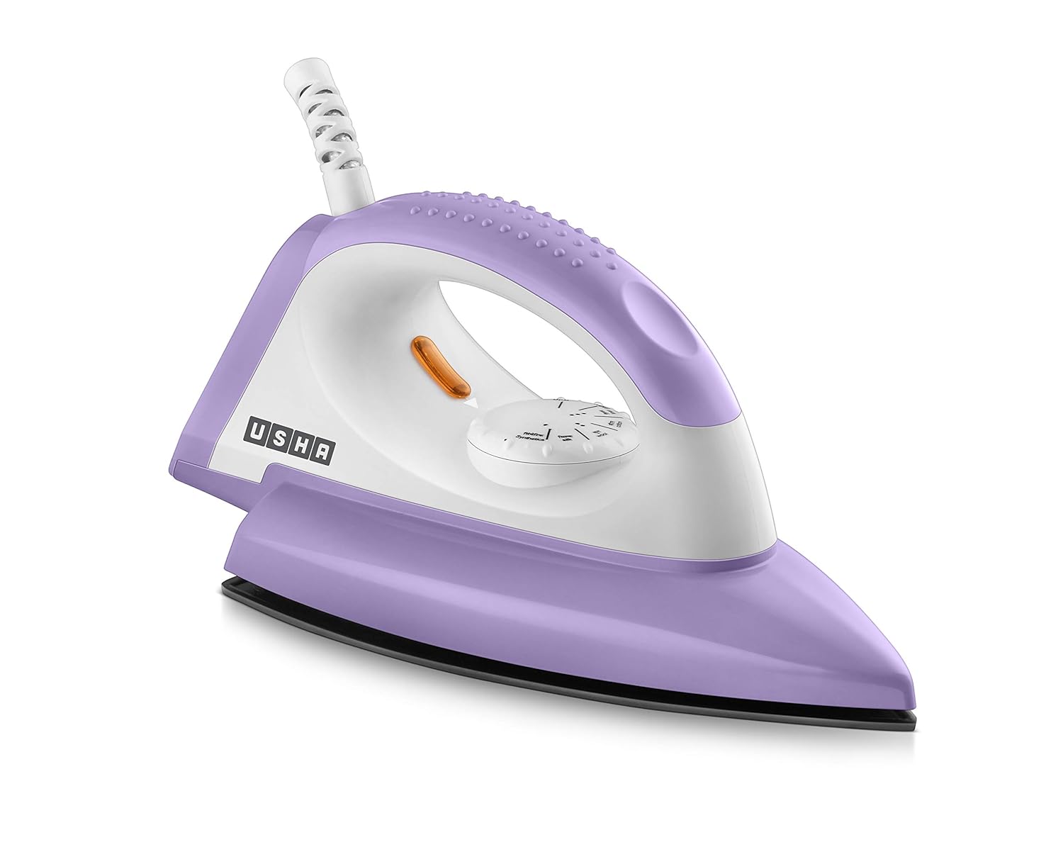 USHA Armor 1100 watts Dry Iron with Shock Proof Plastic Body | Single Coat Black Non Stick Soleplate for Longer Durability|Overheat Safety Shutoff |180° Swivel Cord | 2 Years Warranty|(Purple & White)