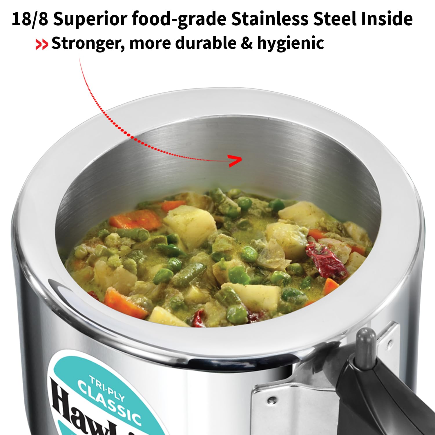 Hawkins Triply 2 Litre Classic Pressure Cooker, Triply Stainless Steel Induction Inner Lid & Small Cooker, Silver (SSTCL20)