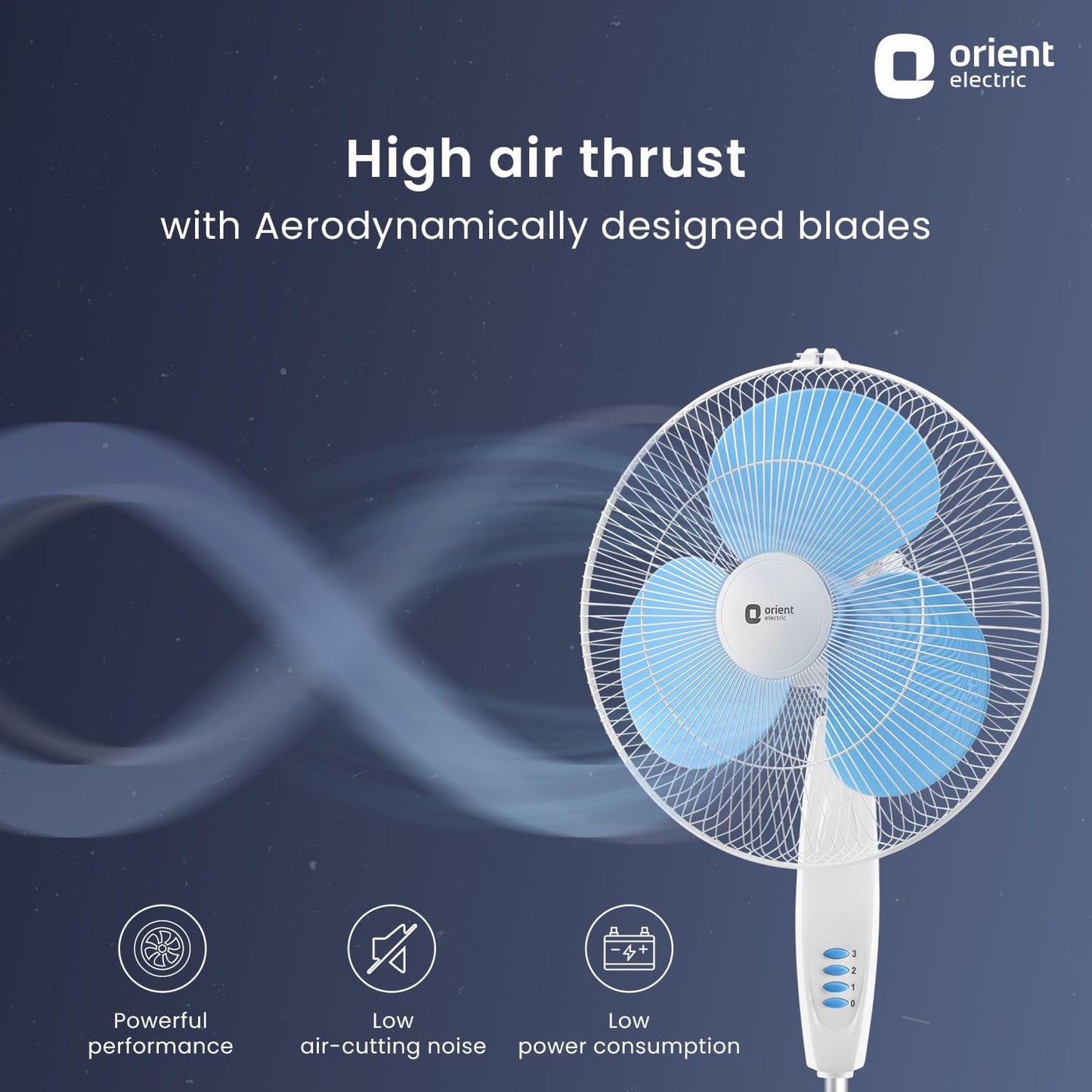 Orient Electric Stand-82 400 MM Oscillating Pedestal Fans | Stand Fan with Tilt Mechanism | High Air Delivery | Aesthetic Design with Telescopic Arrangement | 2 Year Warranty by Orient, Sky Blue