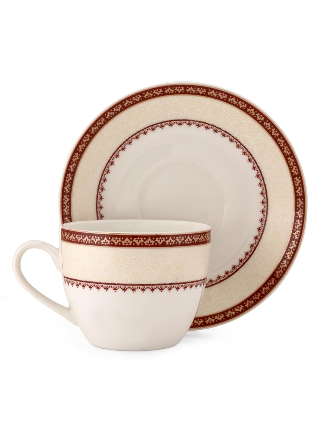 Clay Craft Fine Ceramic Cream Cup & Saucer Set of 12 (6 Cups + 6 Saucers) - 180 ml Each (S312)