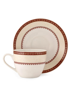 Clay Craft Fine Ceramic Cream Cup & Saucer Set of 12 (6 Cups + 6 Saucers) - 180 ml Each (S312)