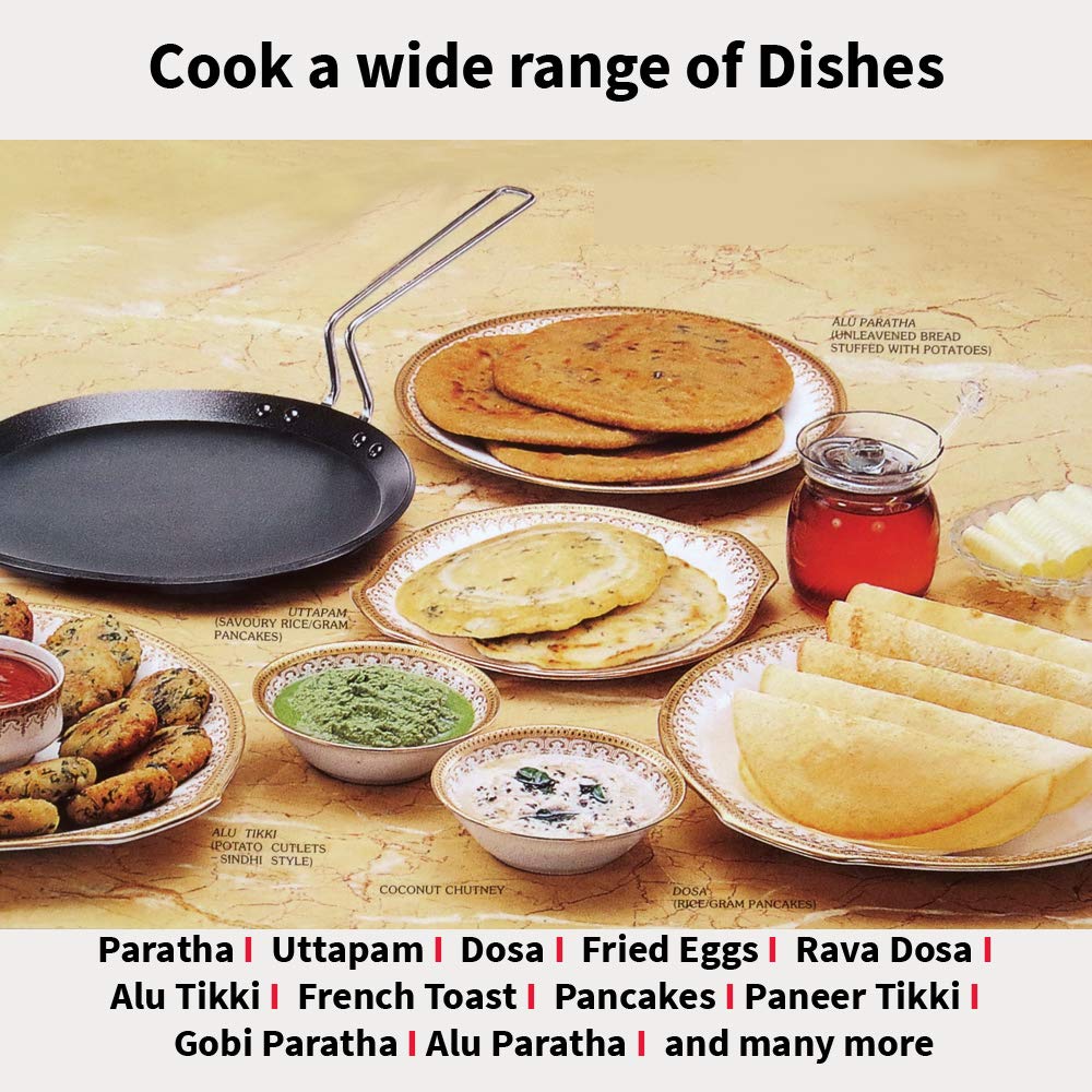 Hawkins Futura 26 cm Flat Tava, Hard Anodised Tawa with Stainless Steel Handle, Induction Tawa with Rim, Pancake Pan, Flat Pan, Black (IAFT26)