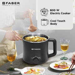 Faber 600W 1.6 liter Multi Cooker|Cool Touch Handle & Temperature Control Knob|Rapid Noodles & Spaghetti Cooker,Hot Soup