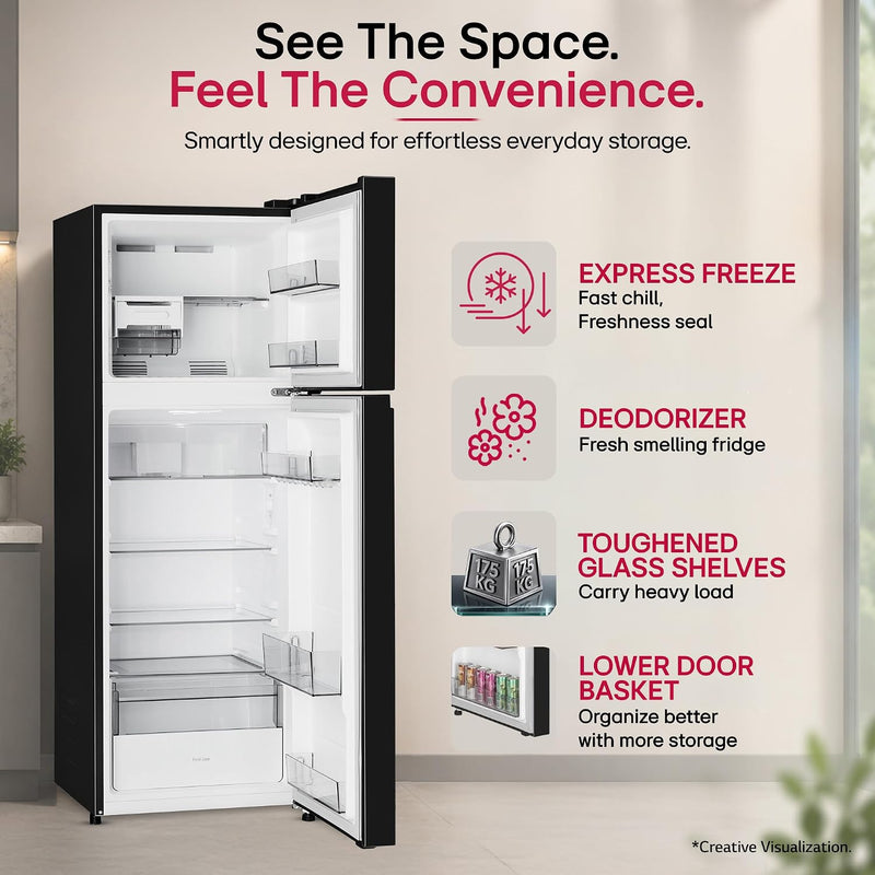 LG 251 L, 2 Star, Smart Inverter, Smart Mode, Frost-Free Double Door Refrigerator (GLT2526WWOB, Onyx Black, Multi Air Flow, Express Freeze,)-5