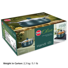 Hawkins Olive Pro 3 Litre Handi, Triply Stainless Steel Pan with Stainless Steel Handles and Glass Lid, Green (POSH30G)