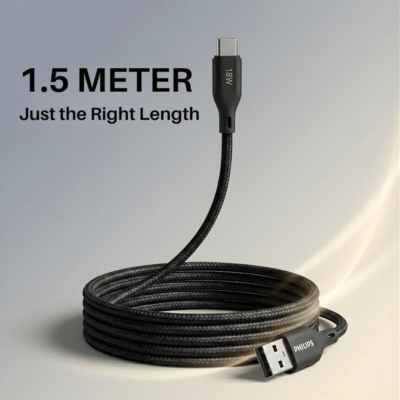 Philips DLC4150AB/94 18W Type-A to Type-C Fast Charging Cable (1.5m, Dark Slate)