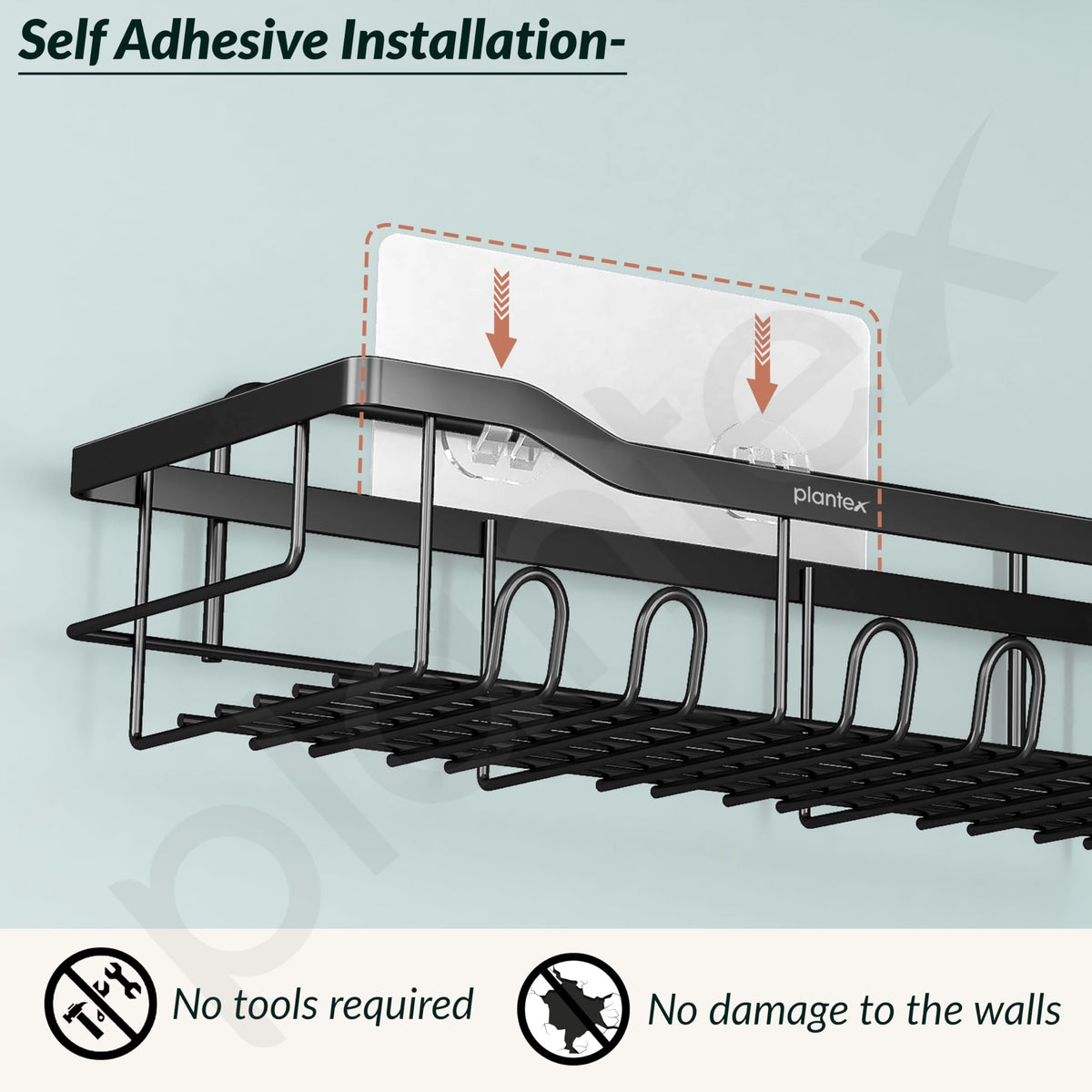 Plantex Bathroom Organiser without Drill/Self Adhesive Bathroom Shelf/Soap Stand for wall/Toothbrush Holder/Shelf for Washroom Wall/Hanging Shelf for Kitchen-(Black, Pack of 5)-4