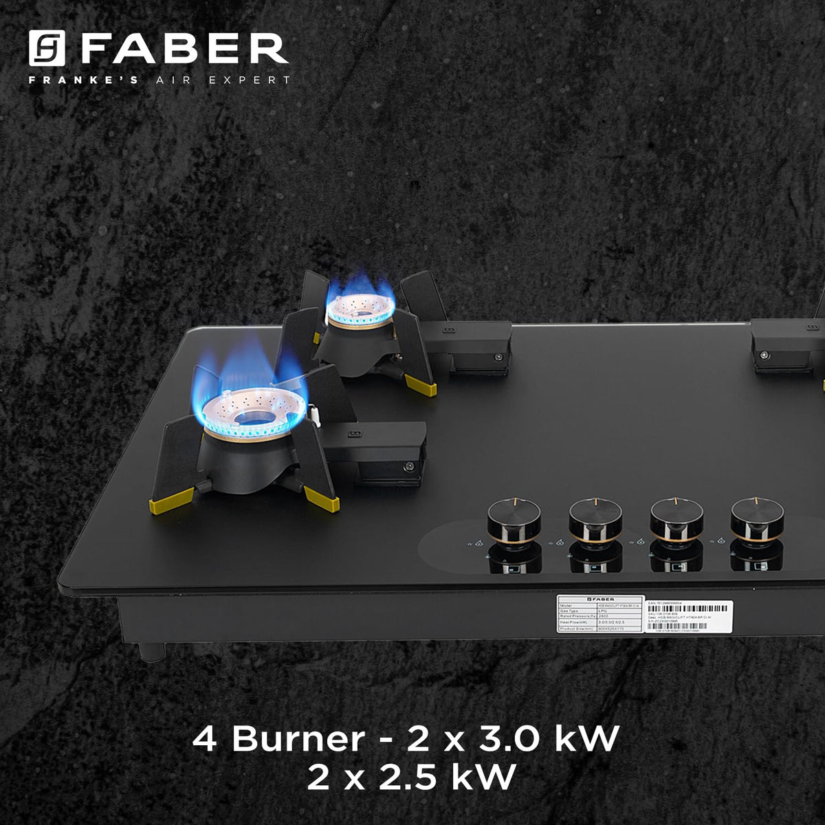 Faber Liftable Burners Hob - 90cm Black Glass| Auto Ignition| FFD| Cast Iron Pan Support| Premium Knobs| 2Yr Comprehensi