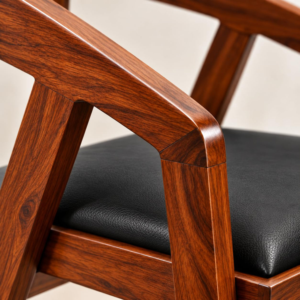 Solid Sheesham Wood Arm Chair With PU Leather Cushion – Modern Study Chair For Office Room, Dining Room, Living