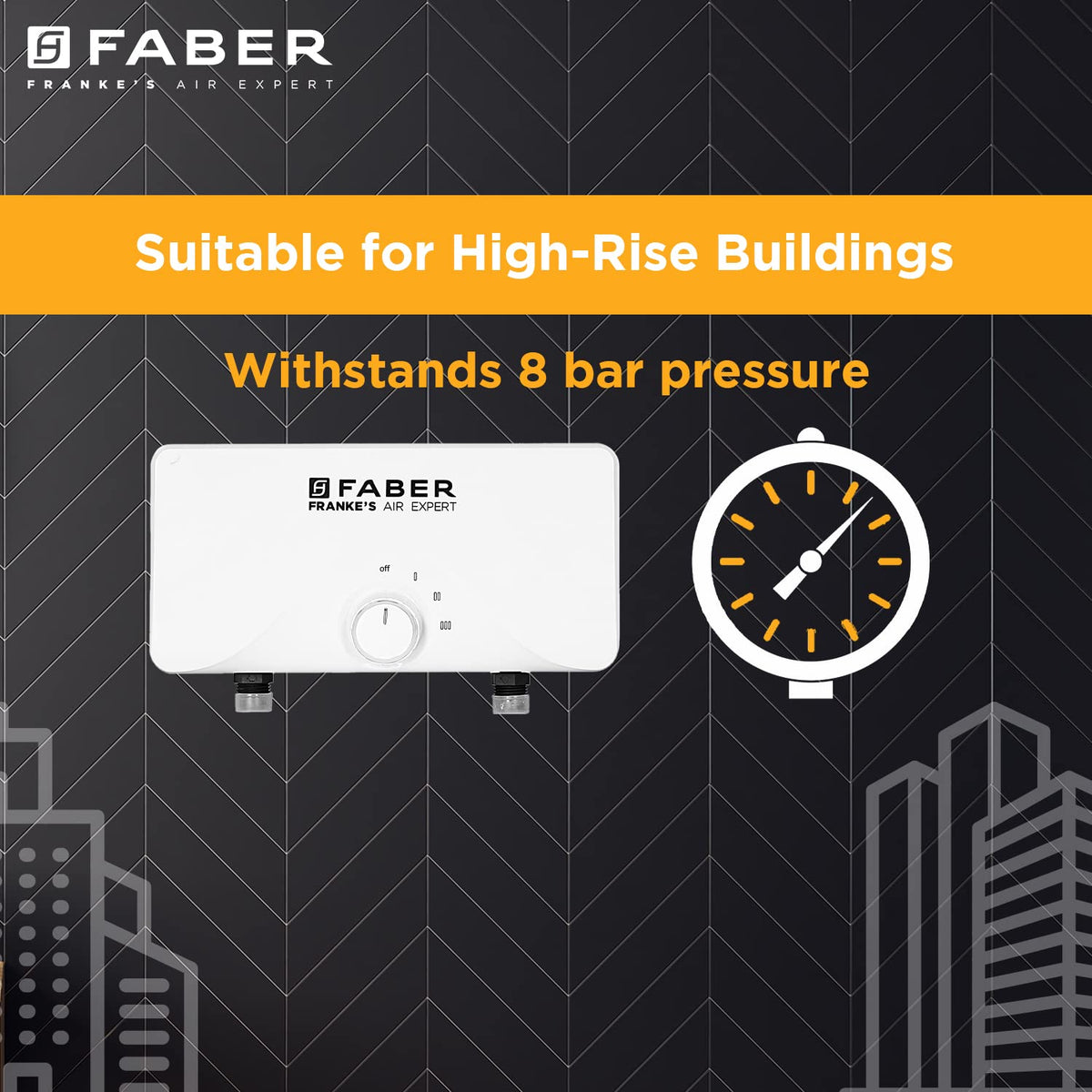 Faber Agnes Tankless Instant 3.5kw Water Heater | High Working Pressure, 3-Level Temperature, Safety Valve, Auto Off | F