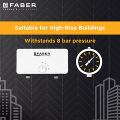 Faber Agnes Tankless Instant 3.5kw Water Heater | High Working Pressure, 3-Level Temperature, Safety Valve, Auto Off | F