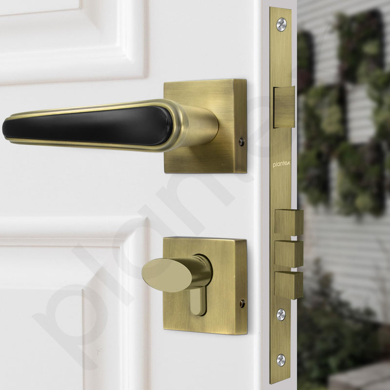 Plantex Main Door Lock/Mortise Lock for Doors - Robust Door Handle for Home with Brass Locks Body & Cylinder (PT-014, Brass Antique & Black)-4
