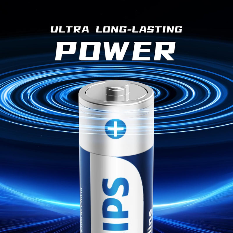 Philips AA Alkaline Battery, 10 Pack Ultra Long-Lasting Performance Battery (Pack of 10)