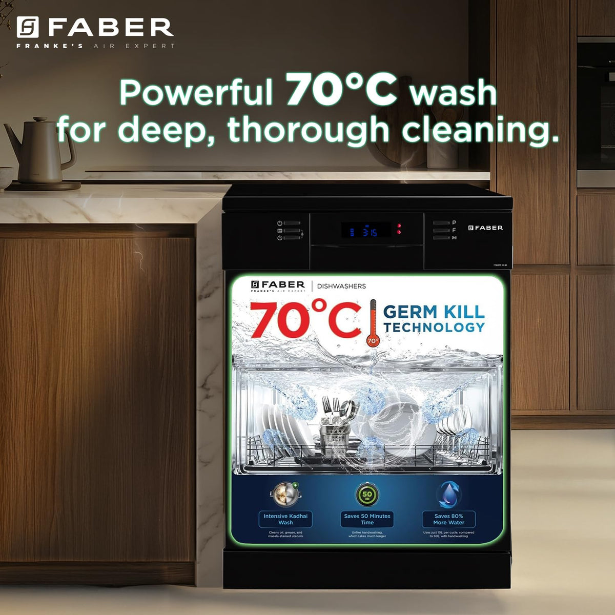 Faber 14 Place Free Standing Dishwasher|8 Wash Programs| LED Display| Adjustable Racks | Auto Power Wash| Child Lock | 2