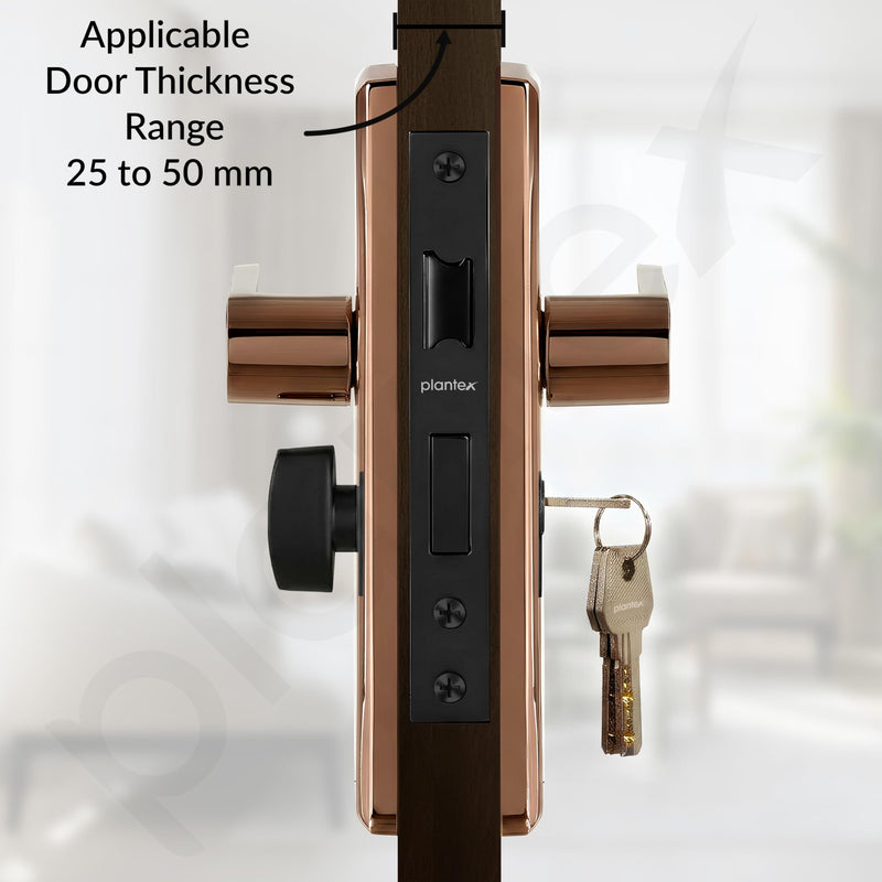 Plantex Door Lock Set - Main Door Lock Plate Handle Set/Mortise Lock with 3 Keys/Lock Body and Cylinder - Pack of 1 (OHMH-21, PVD Rose Gold & Black)-3