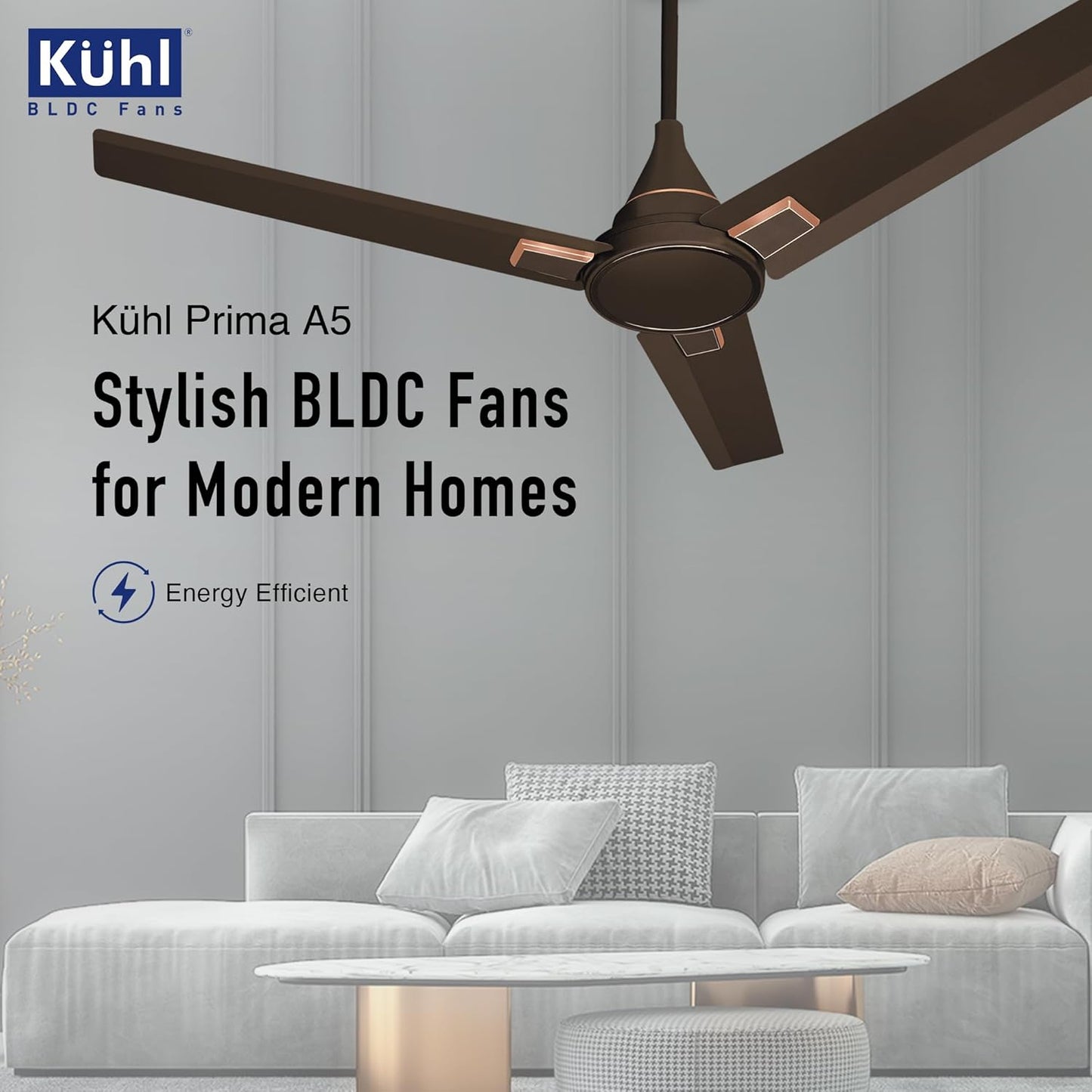 KUHL Prima A5 1200mm BLDC Ceiling Fan with Remote | 5-Star Rated | High Airflow | Saves up to 65% Electricity | 5-Year Warranty | Espresso