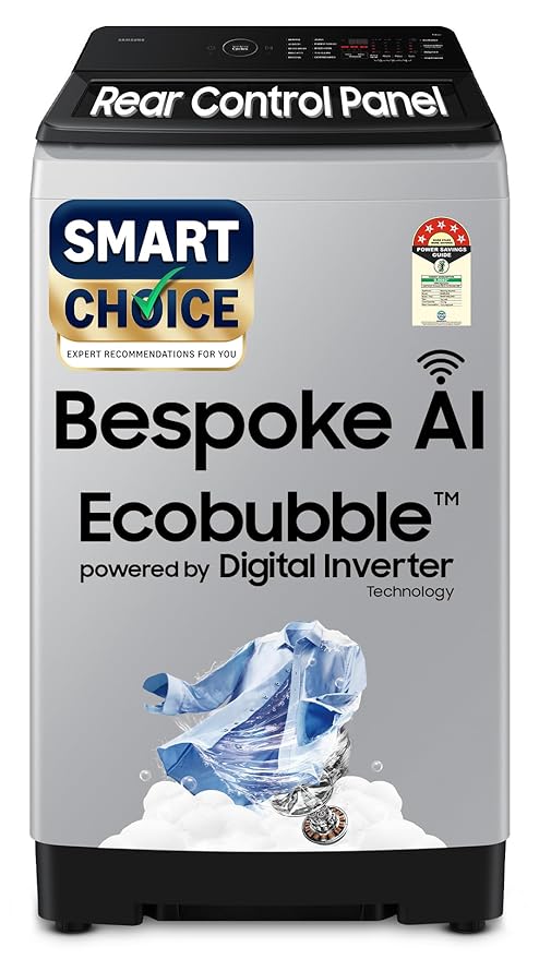 Samsung Smart Choice 10 Kg, 5 Star, AI Wash, Ecobubble, AI Energy Mode, AI VRT+, Soft Closing Door, Wi-Fi, Digital Inverter, Fully-Automatic Top Load Washing Machine (WA80F10E2LTL, Lavender Gray)