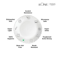 La Opala Novo Collection Opal Glass Crockery | for Family of 6 | Dinner Set 23 pcs Vivid Greens | Plates & Bowls for Dining | Microwave Safe | 100% Vegetarian | Extra Strong | Light & White