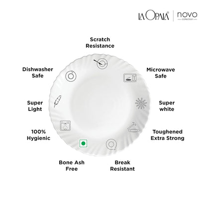 La Opala Novo Collection Opal Glass Crockery | for Family of 6 | Dinner Set 23 pcs Vivid Greens | Plates & Bowls for Dining | Microwave Safe | 100% Vegetarian | Extra Strong | Light & White