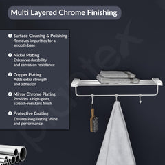 Plantex Smero Pure Brass 24 inch Towel Rack for Bathroom/Towel Stand/Hanger/Towel Holder/Towel Bar/Bathroom Accessories - Arrete (Chrome)-3