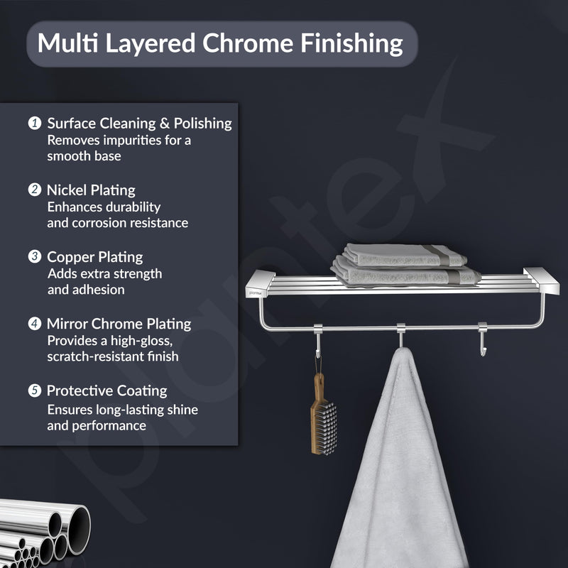 Plantex Smero Pure Brass 24 inch Towel Rack for Bathroom/Towel Stand/Hanger/Towel Holder/Towel Bar/Bathroom Accessories - Arrete (Chrome)-3