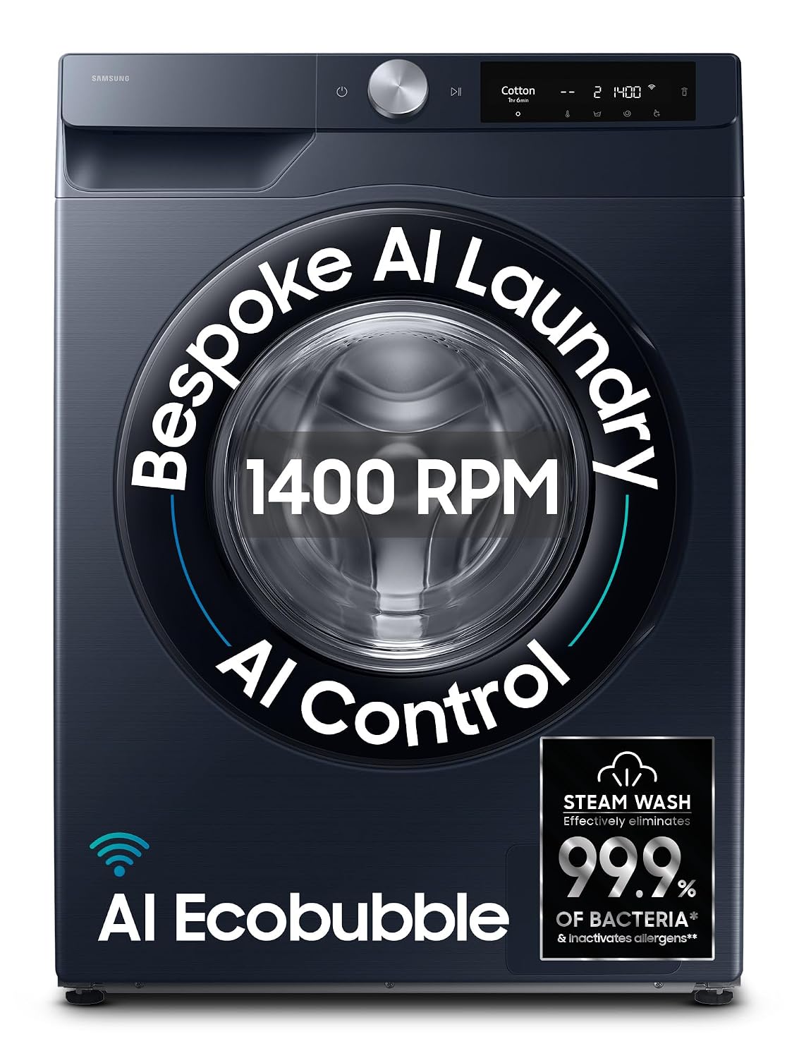 Samsung 12 kg, 5star, AI Control, AI Ecobubble, Super Speed, Wi-Fi, Hygiene Steam with Inbuilt Heater, Digital Inverter, Fully-Automatic Front Load (WW12DG6B24ASTL)