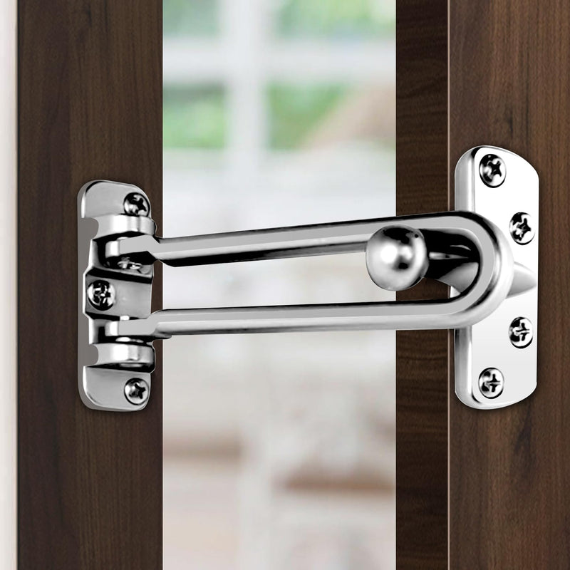 Plantex Heavy Duty Swing Bar Lock/Door Safety Guard with High Security Auxiliary Lock for Home/Office/Hotel (SH-42, Silver, Chrome Finish)-1