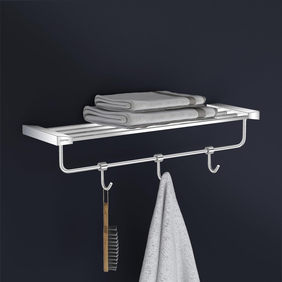 Plantex Smero Pure Brass 24 inch Towel Rack for Bathroom/Towel Stand/Hanger/Towel Holder/Towel Bar/Bathroom Accessories - Arrete (Chrome)-1